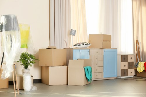 Organized boxes and furniture in a secure storage unit