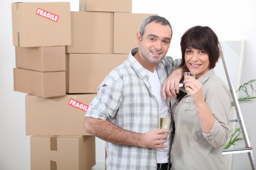Moving day preparation with boxes, tools, and organized household items