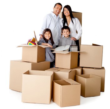 Professional movers packing household items